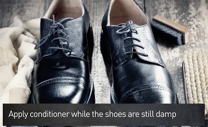 Add shine and protect your leather shoes from stains by applying leather conditioner