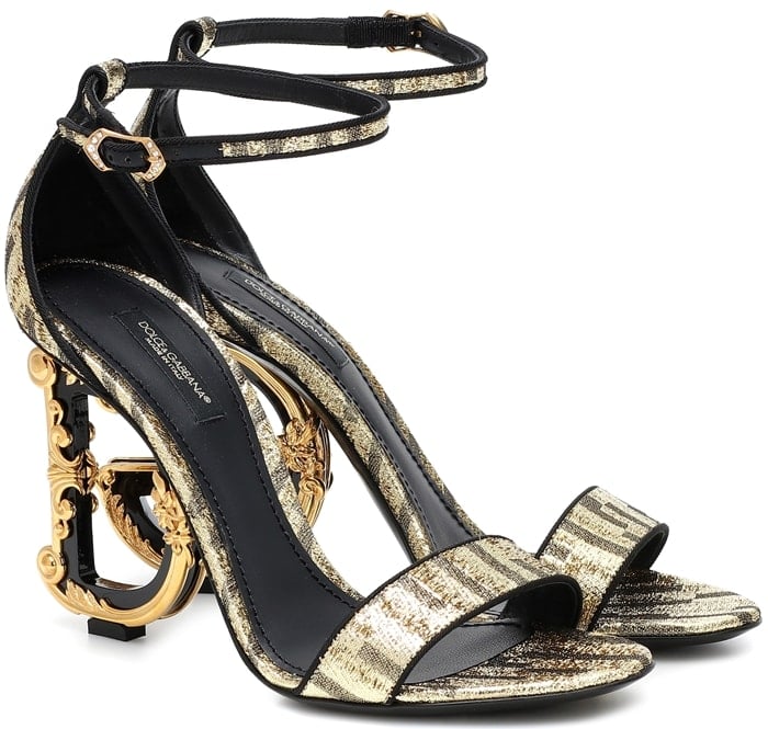 These metallic Keira sandals are made in Italy and set atop the house's iconic D&G baroque heels