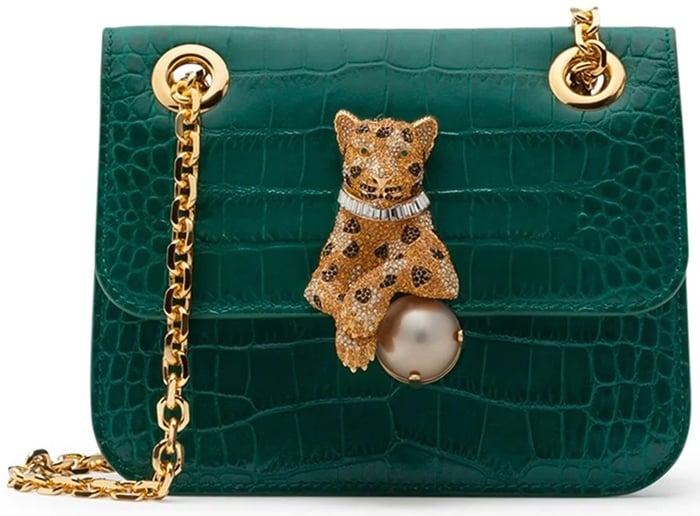 Dolce & Gabbana's dark emerald green pearl tiger crossbody bag is made from alligator leather and lambskin