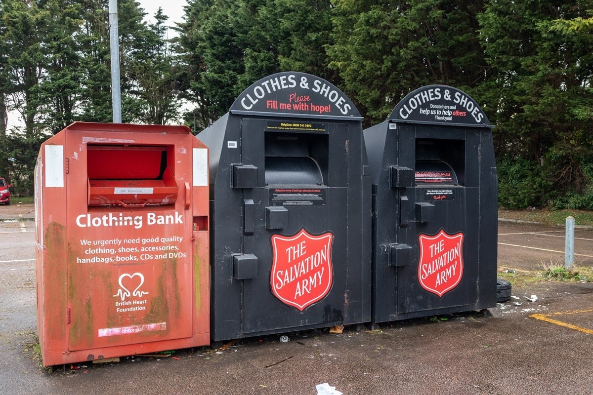 The Salvation Army accepts donations of shoes and clothing, and the organization sells donated goods in its thrift stores