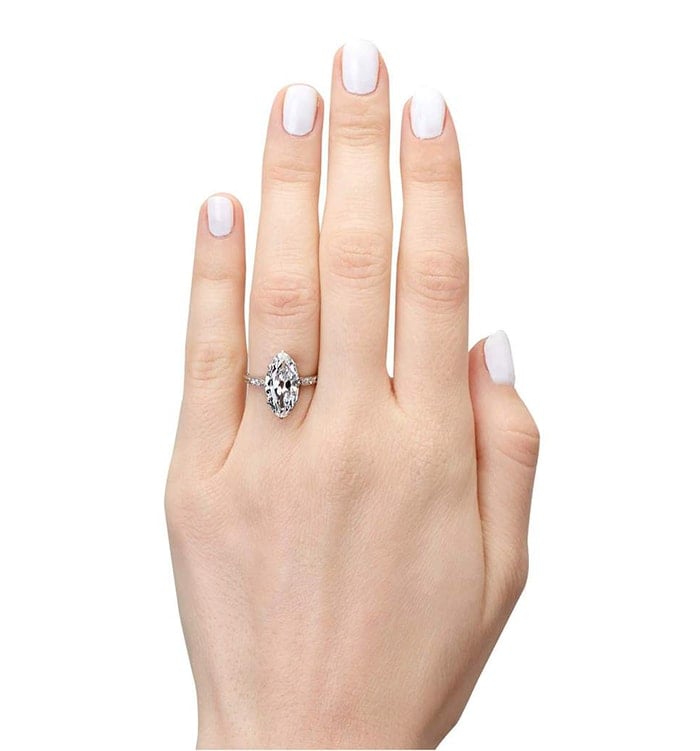 The vintage-inspired Meissa engagement ring, which features a 3.25-carat moval cut diamond, can be customized with your choice of carat size and metal band