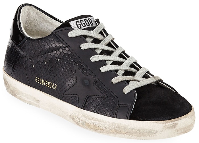 Golden Goose snake-print leather sneakers with logo at side and backstay