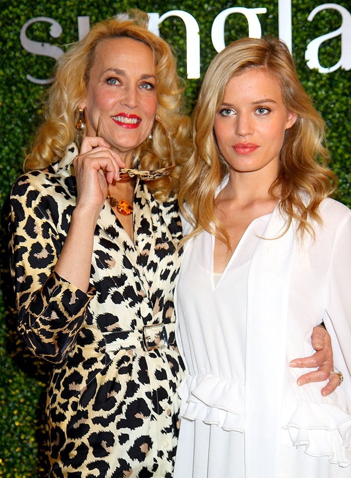 Jerry Hall with daughter Georgia May Jagger, a stunning mother-daughter model duo, at Sunglass Hut's 2013 Mother's Day celebration