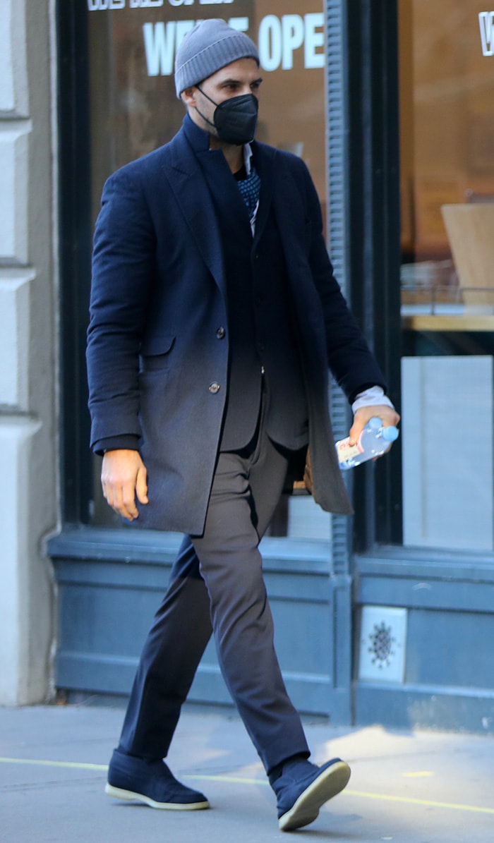 Olivia Palermo's German husband Johannes Huebl look equally stylish in navy suit and suede loafers
