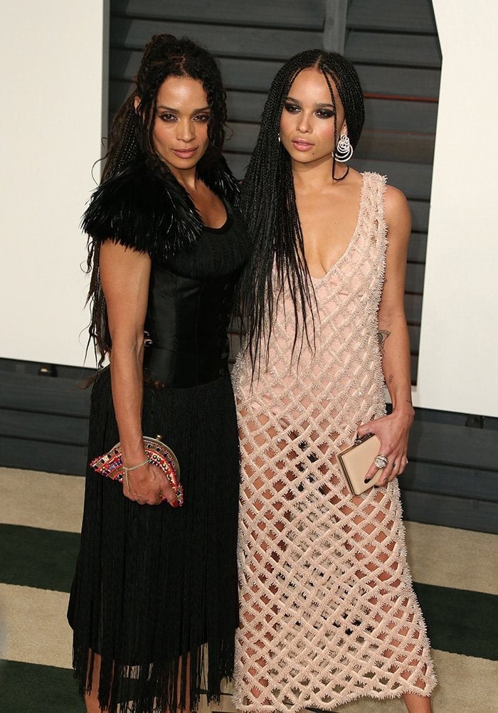 Lisa Bonet and daughter Zoe Kravitz at the 2015 Vanity Fair Oscar Party, showcasing their shared beauty and style