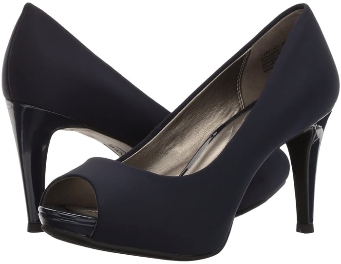 Featuring a peep-toe silhouette, easy slip-on styling, and a platform with a slim wrapped heel, this Bandolino pump is a comfortable pair of shoes to wear to work