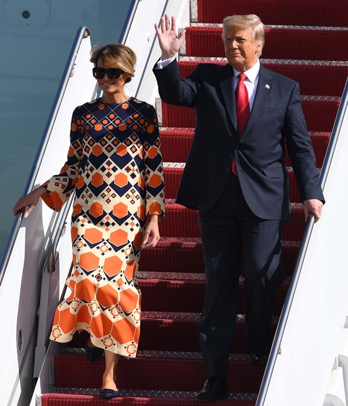 Outgoing U.S. President Donald Trump and First Lady Melania Trump exit Air Force One at the Palm Beach International Airport on the way to Mar-a-Lago Club
