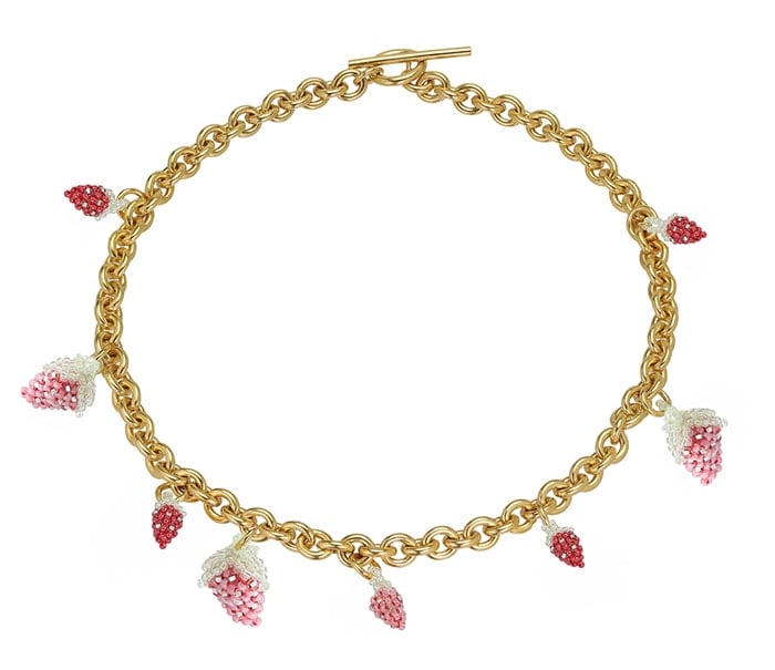 Gold-plated silver-chain necklace with strawberry-shaped glass beads