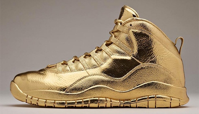 Drake's 100-pound Air Jordan 10 dipped in 24k solid gold by artist Matthew Senna