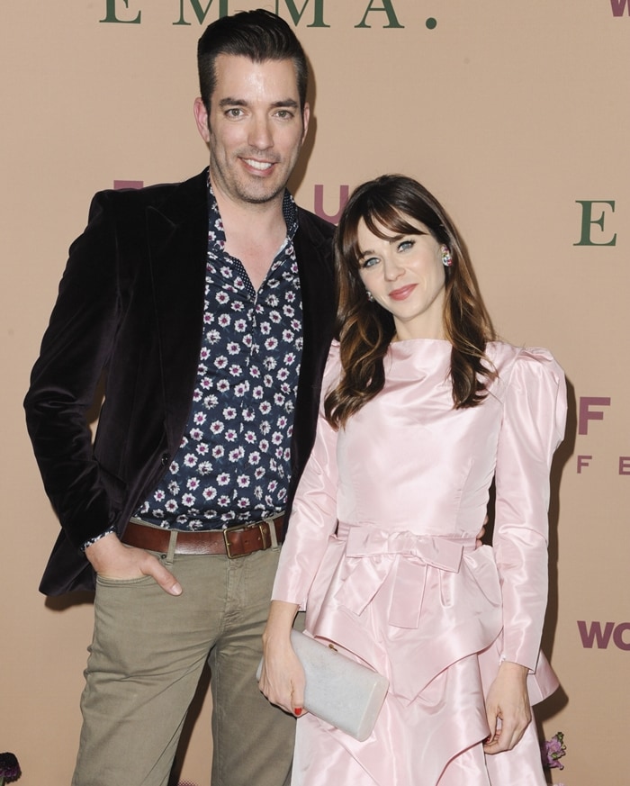 Zooey Deschanel and her boyfriend Jonathan Scott attend the premiere of Emma