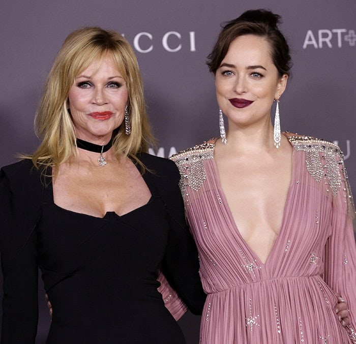 Melanie Griffith with Dakota Johnson, a stunning mother-daughter pairing, in a throwback photo from 1998