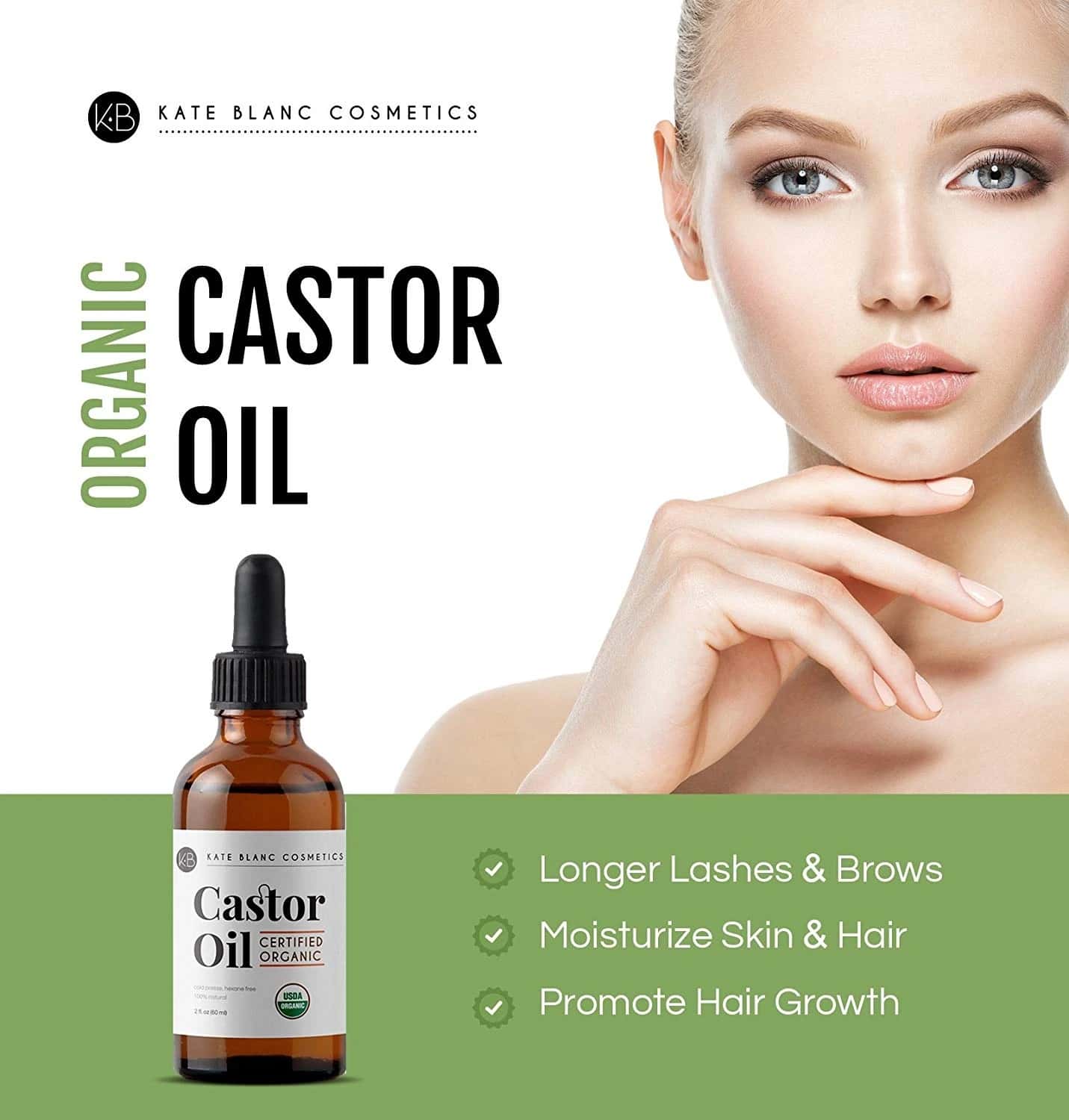 If you’re looking for a natural and organic oil to grow your eyelashes and eyebrows, Kate Blanc’s organic castor oil is a Godsent