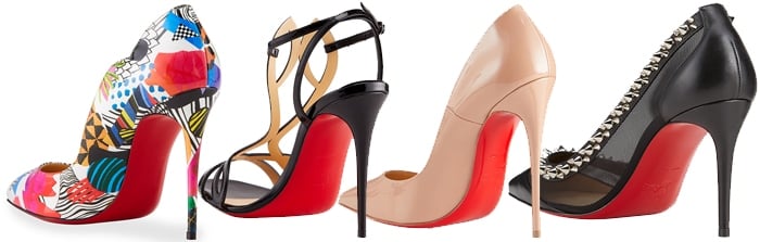 Iconic Christian Louboutin high-heels, instantly recognizable by their signature red soles, a blend of luxury and allure