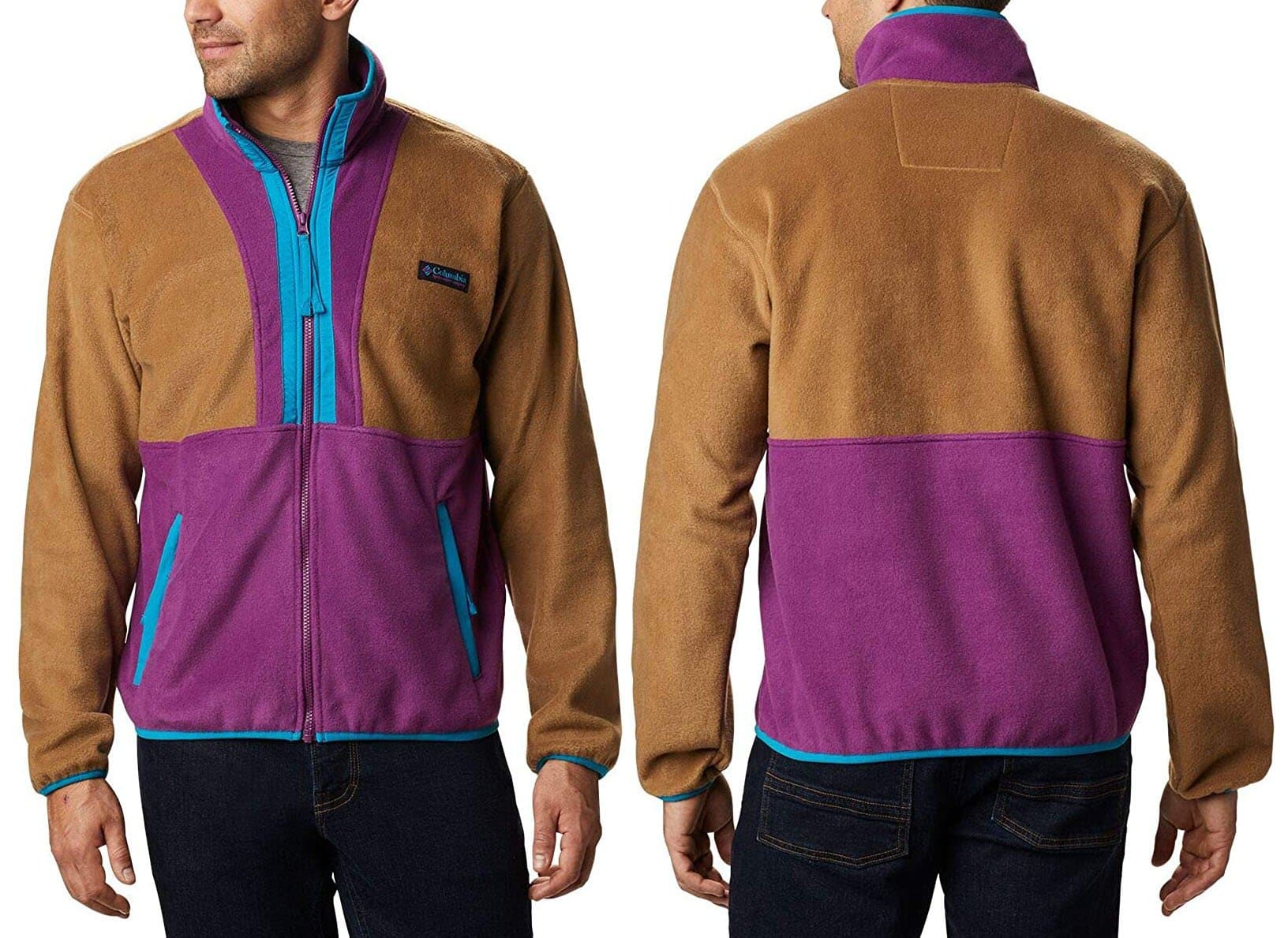 The Columbia Back Bowl fleece jacket features '90s-inspired color-blocking