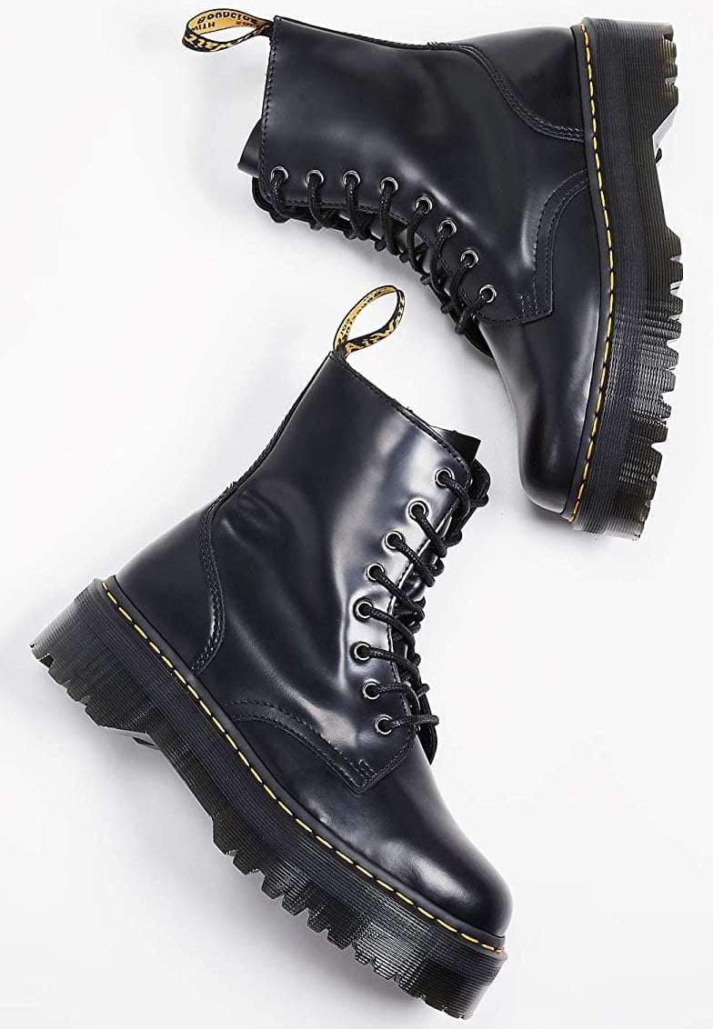 The classic Dr. Martens Jadon boots feature a grunge-punk vibe with chunky platforms