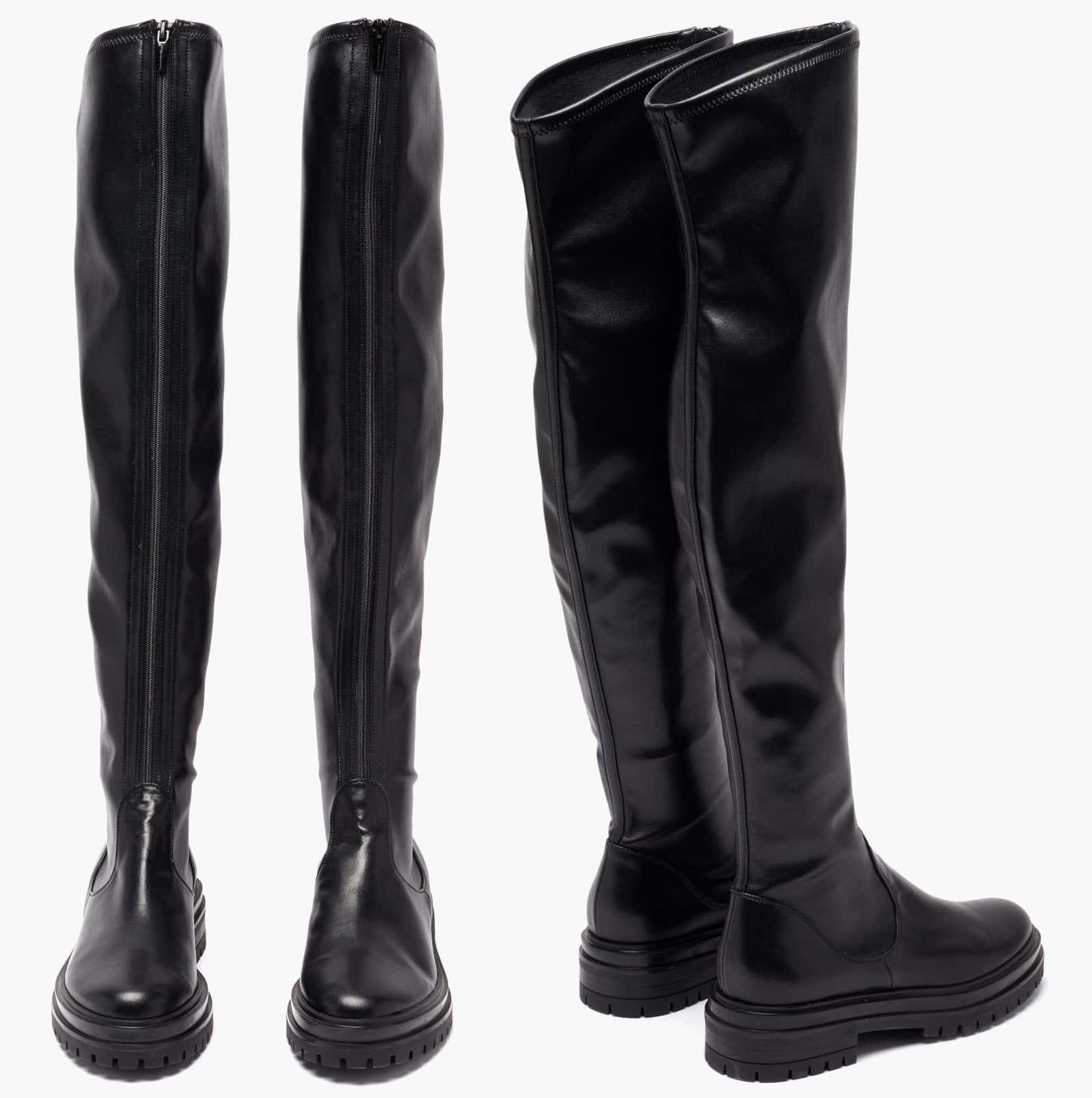 Gianvito Rossi's black leather Marsden over-the-knee boots are set on chunky ridged rubber soles