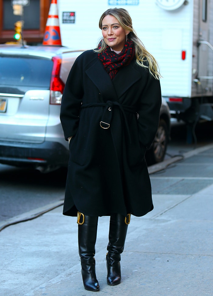 Hilary Duff filming for the final season of Younger in Downtown Manhattan on January 28, 2021