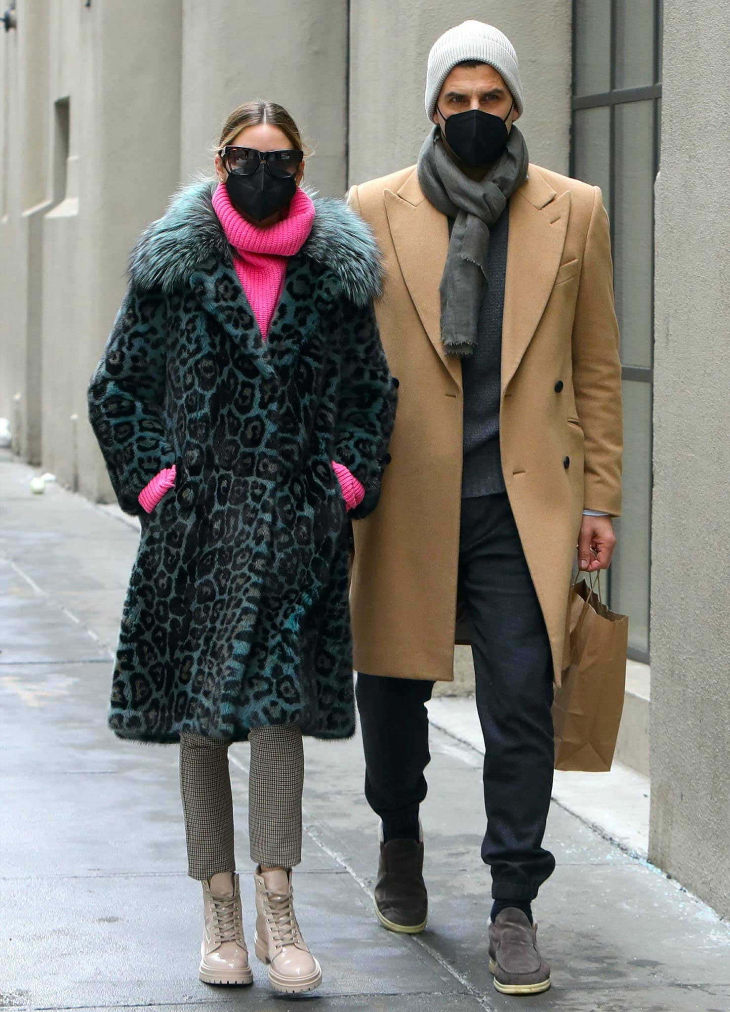 Olivia Palermo and husband Johannes Huebl stroll around Downtown Brooklyn on February 15, 2021