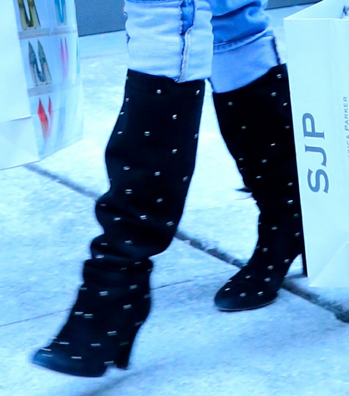 Sarah Jessica Parker completes her winter look with SJP Busker embellished boots