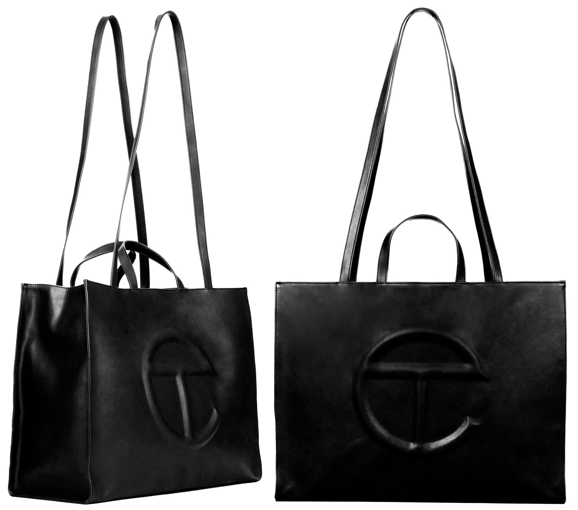 The staple large black shopping bag features a main compartment, an internal laptop-sized compartment, and an internal pocket