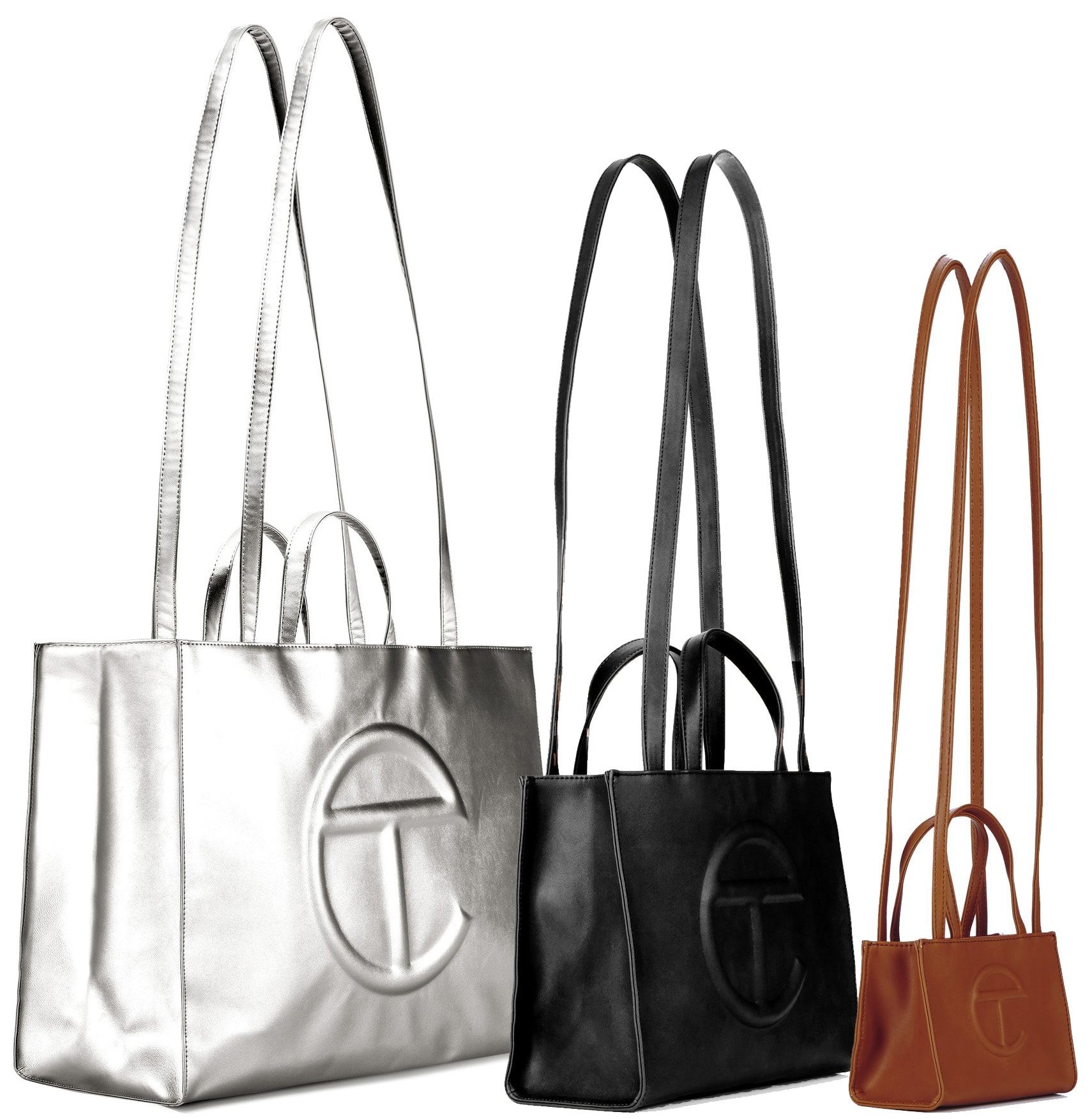 Telfar's popular vegan shopping bag comes in three sizes: small, medium, and large