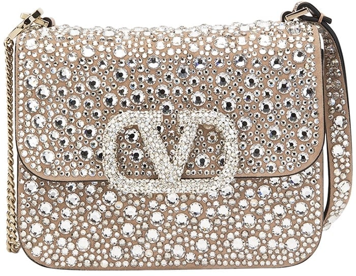 This Valentino Garavani allover crystal-embellished leather shoulder bag retails for $5,200