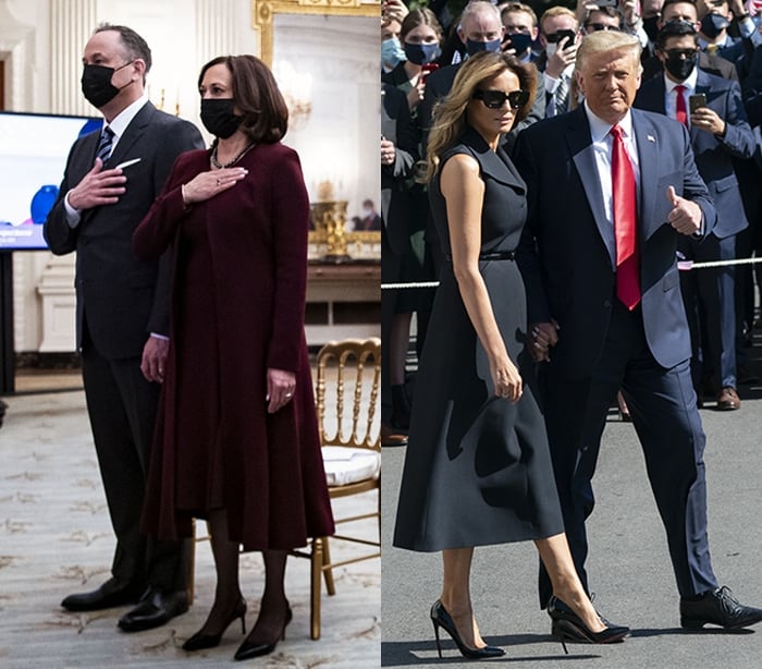 Vice President Kamala Harris and former First Lady Melania Trump elegantly showcasing power and poise in classic heeled pumps