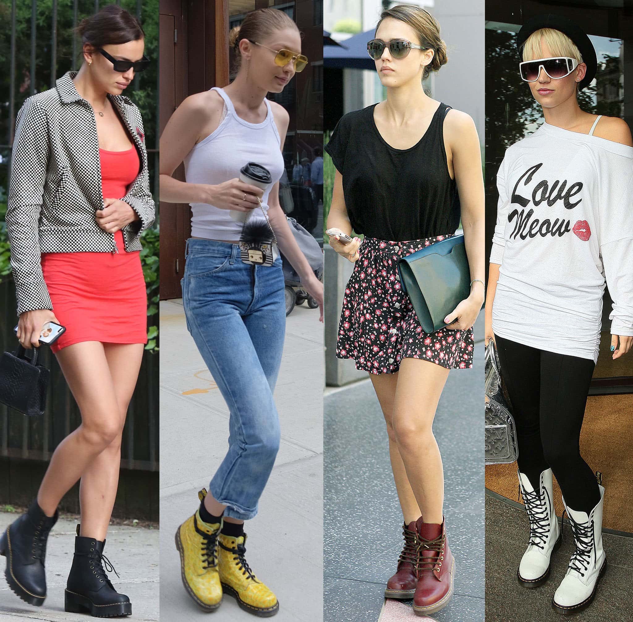 Irina Shayk, Gigi Hadid, Jessica Alba, and Kimberly Wyatt show different ways to wear Dr. Martens' combat boots