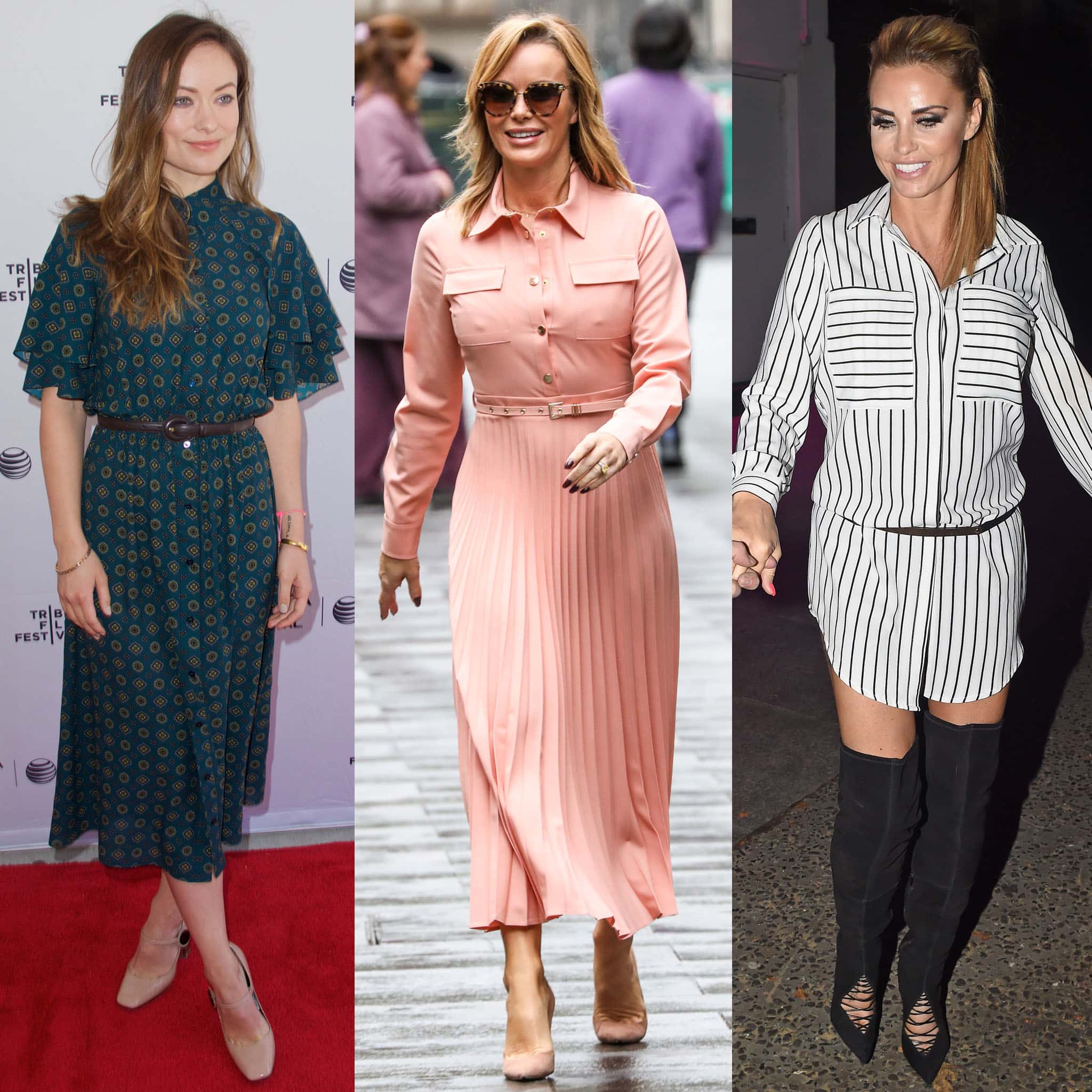 Olivia Wilde, Amanda Holden, and Katie Price show the versatility of shirtdresses with heels and boots