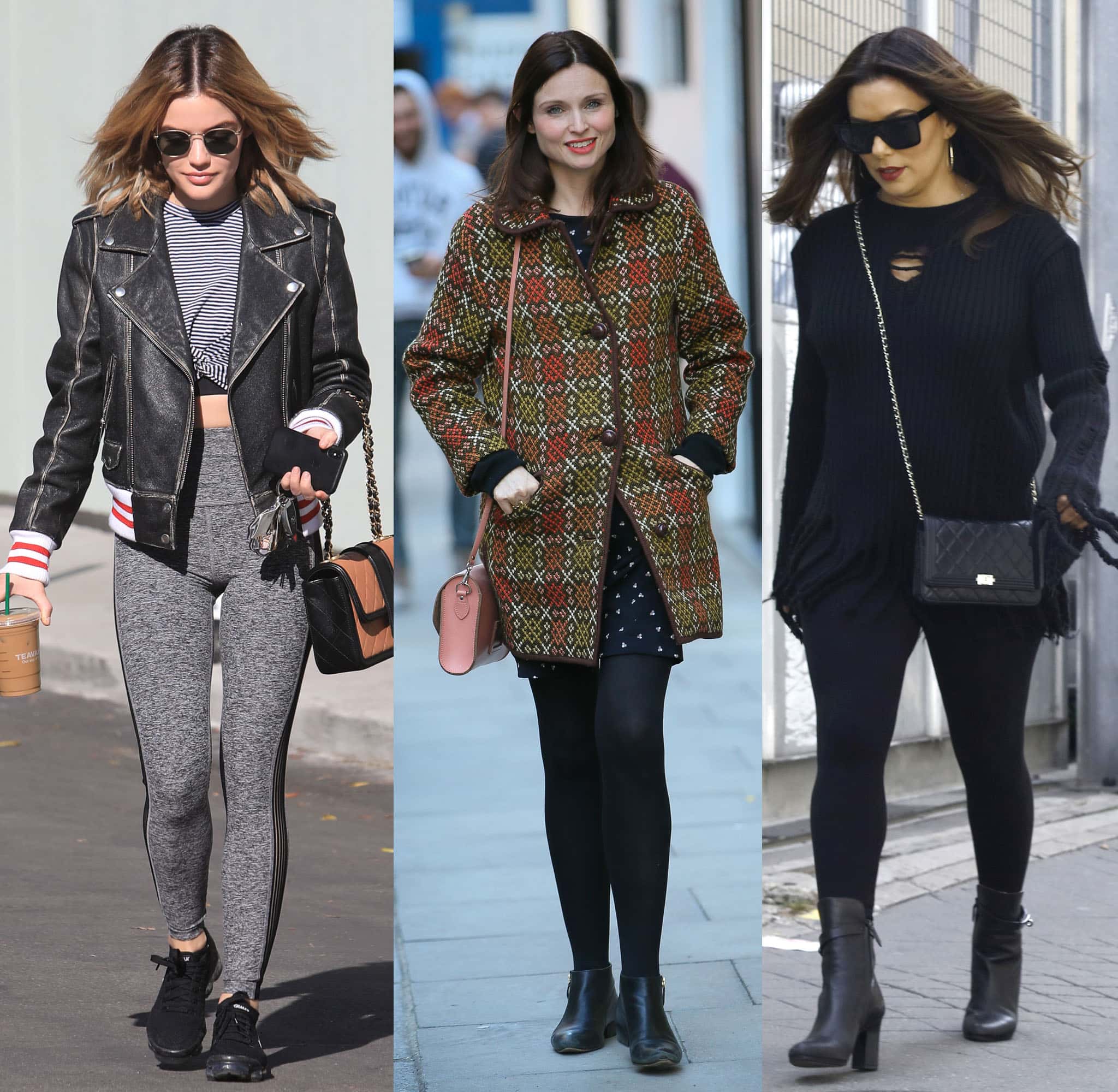 Lucy Hale, Sophie Ellis Bextor, and Eva Longoria show street-chic outfits with leggings