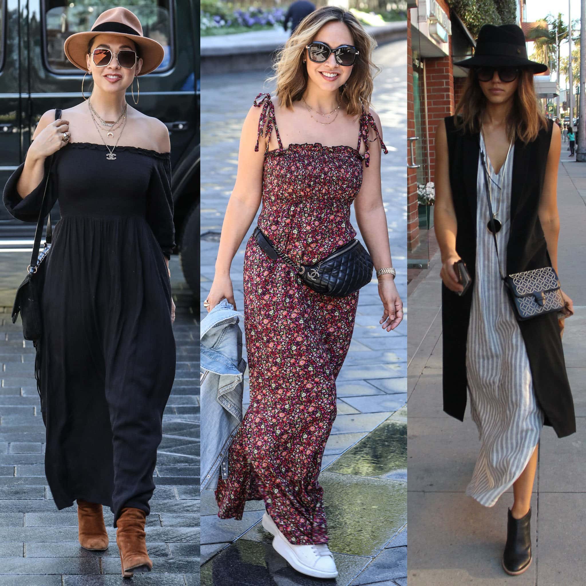 Myleene Klass and Jessica Alba wear maxi dresses with boots and sneakers