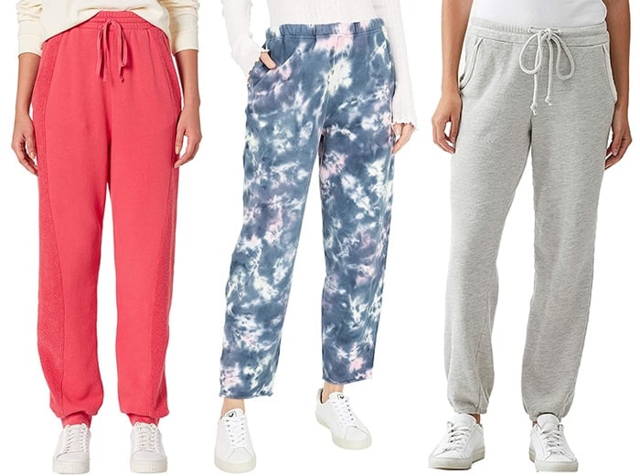 Sweatpants are made from heavy materials and usually have flared, straight, wide or boot cut