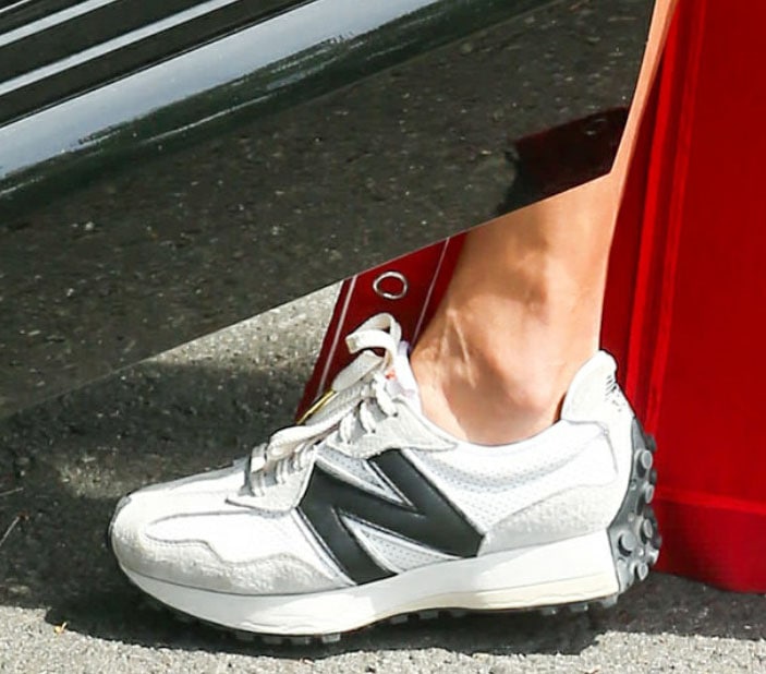 Alessandra Ambrosio completes her look with New Balance x Casablanca 327 shoes