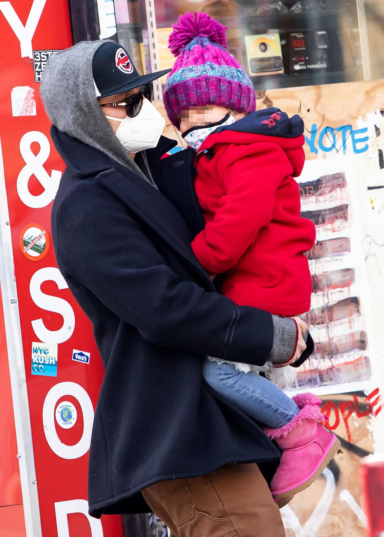 Bradley Cooper steps out with daughter, Lea de Seine, in a gray hoodie with a navy blazer on February 17, 2021