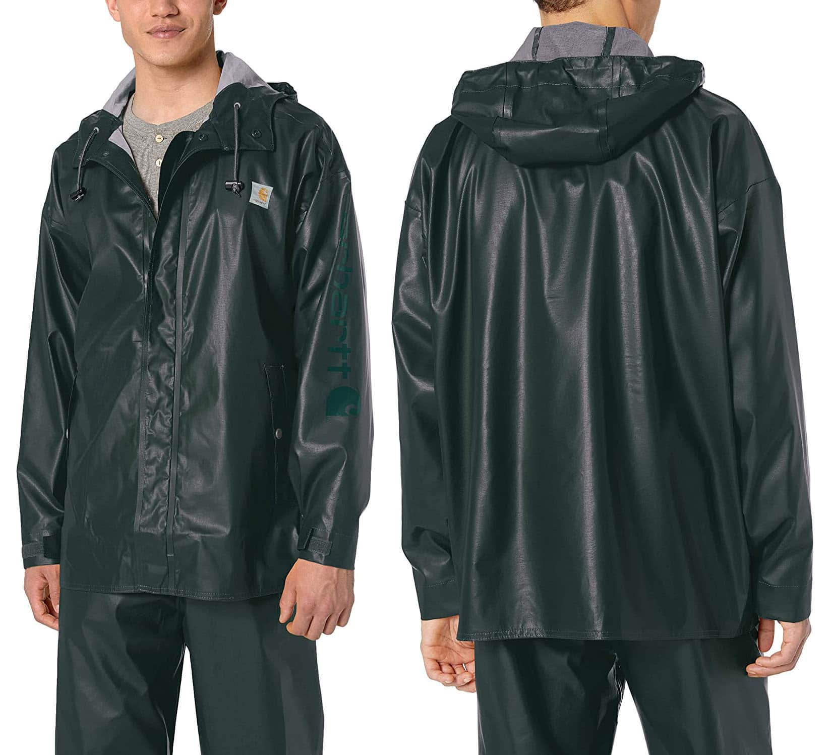 Designed for heavy rains, this Carhartt jacket guarantees full coverage and lightweight comfort with its waterproof shell comprised of 0.35 mm 92% polyethylene and 8% vinyl acetate
