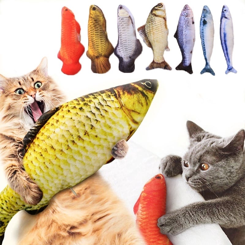 Catnip fish toy meant to excite cats and reduce cat emotions and stress