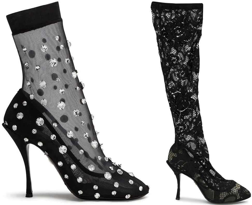 Crystal-embellished and sheer lace sock boots from Dolce & Gabbana