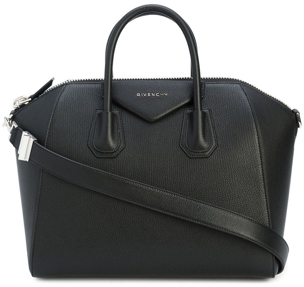 Considered as Givenchy's "it" bag, the Antigona is characterized by the round top handles, top zip, and trapezoid shape with triangular logo patch