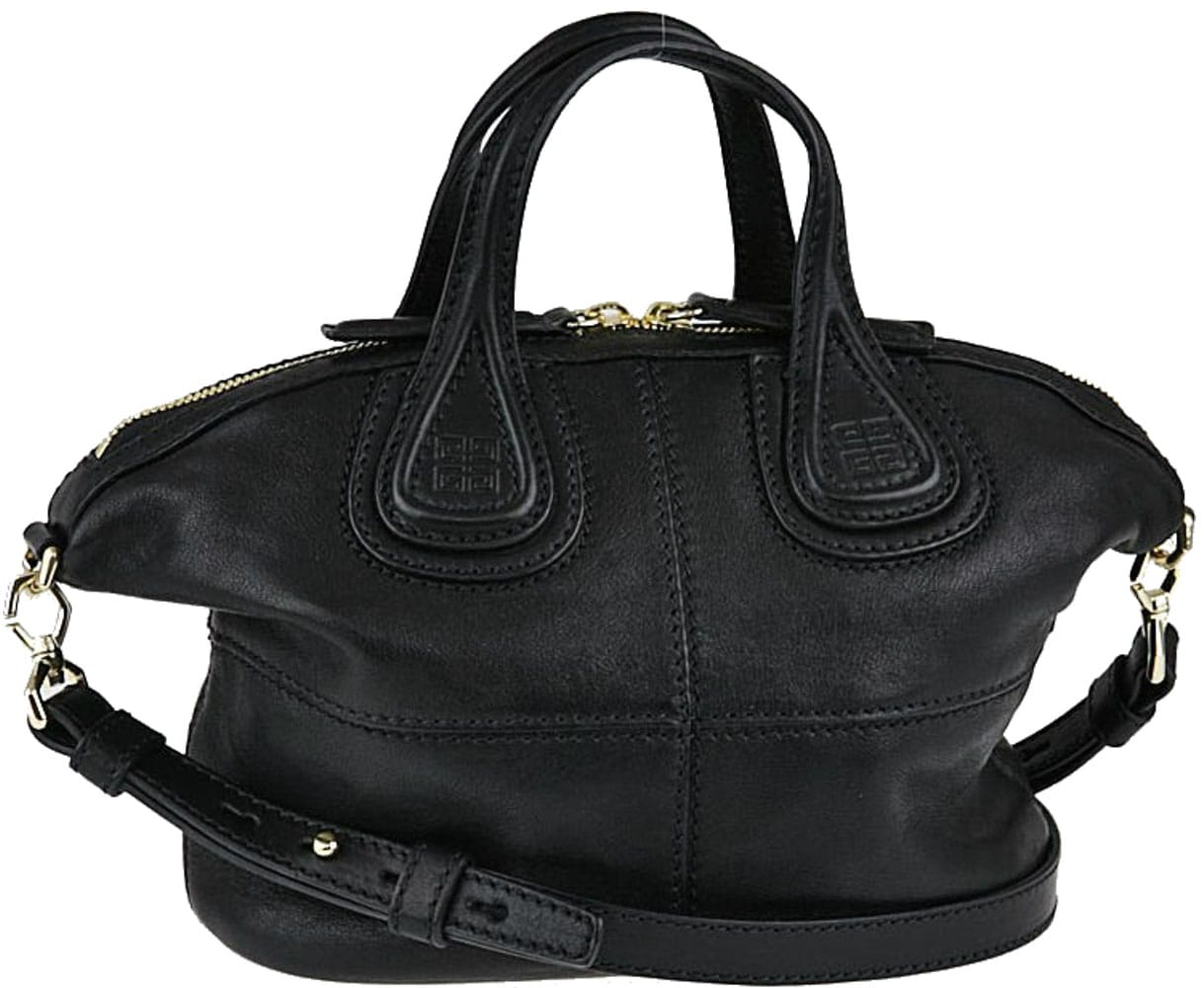 Givenchy Nightingale is a hobo-style bag with double top handles, double top zips, and a detachable shoulder strap