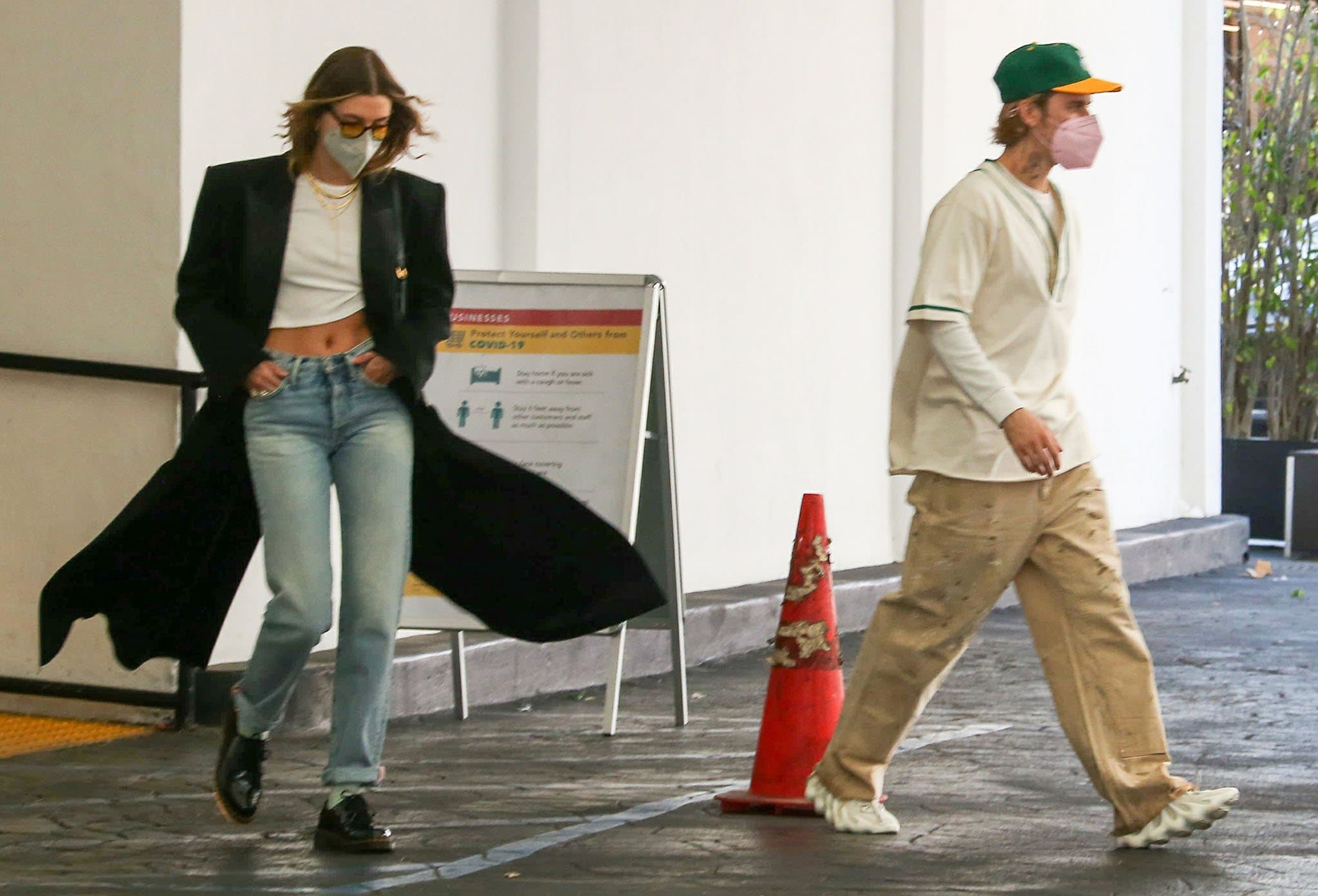 Hailey Bieber and Justin Bieber leaving a skincare clinic in Beverly Hills on March 9, 2021