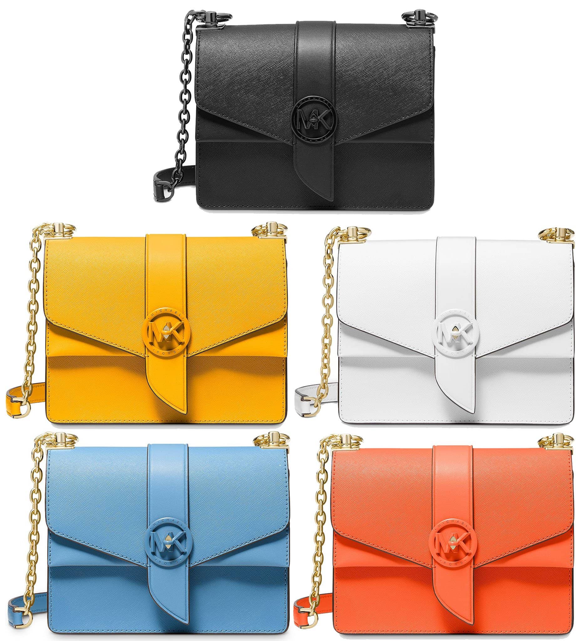 Give your look a sleek, polished finish with the Michael Kors Greenwich crossbody bag, available in multiple colors