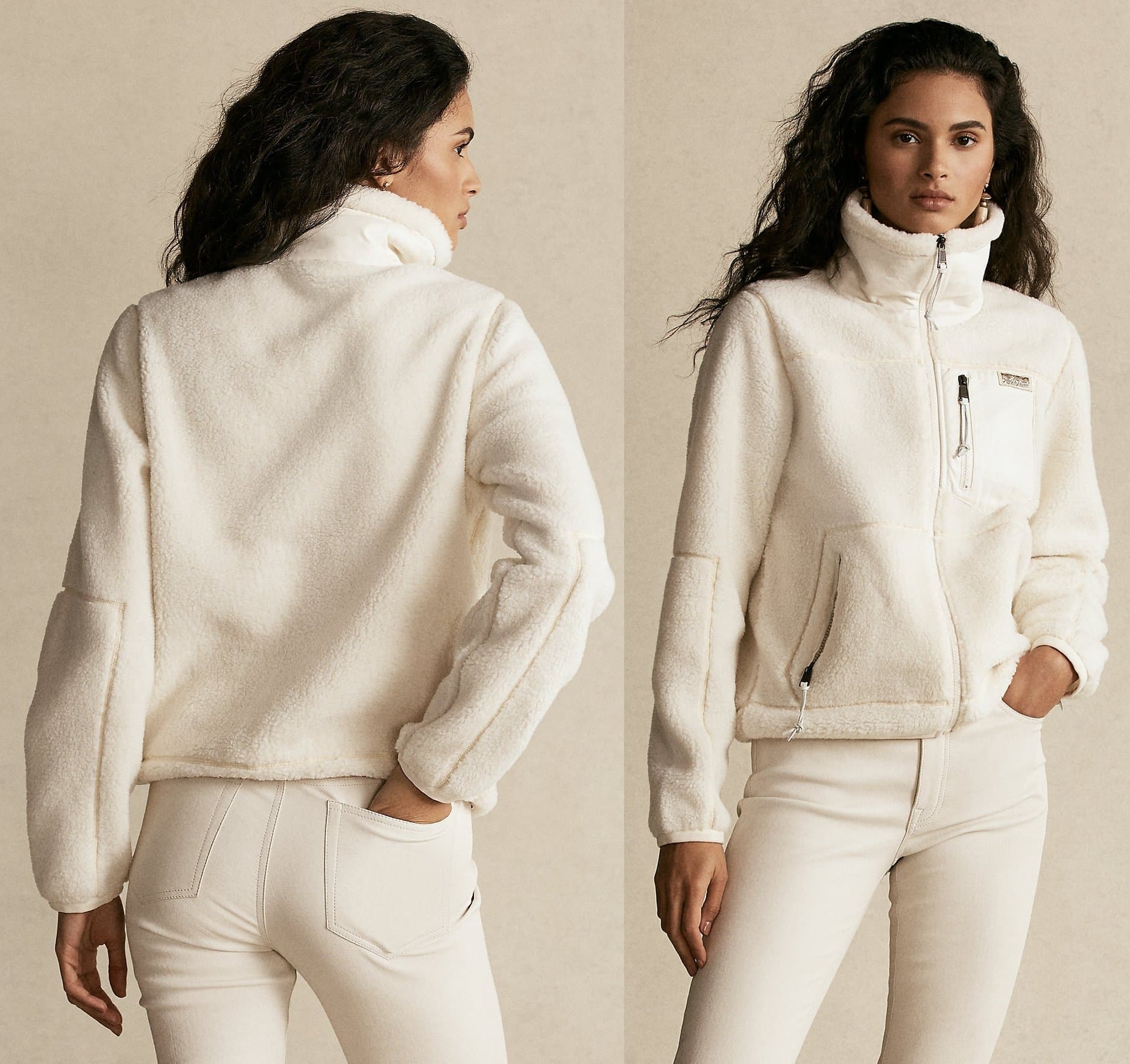 Supple sheepskin details the collar and pocketing of this full-zip jacket, which is crafted from plush fleece for premium softness and warmth