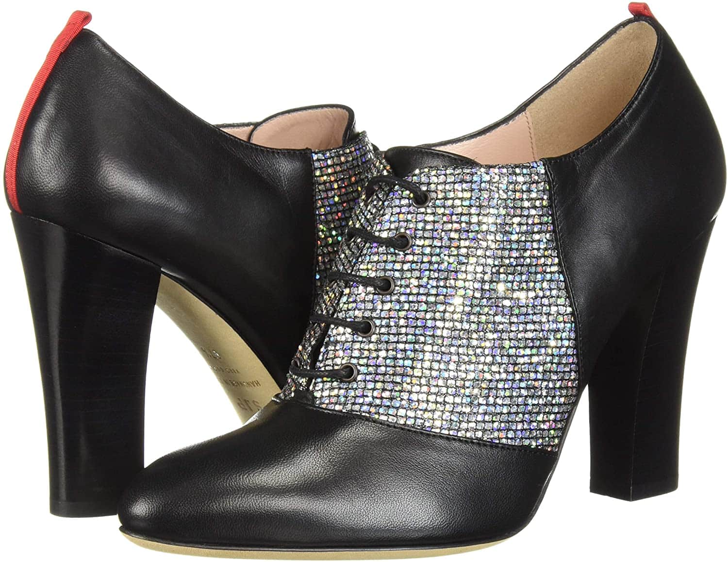 The SJP Chaucer heeled oxfords feature a rhinestone-encrusted lace-up vamp