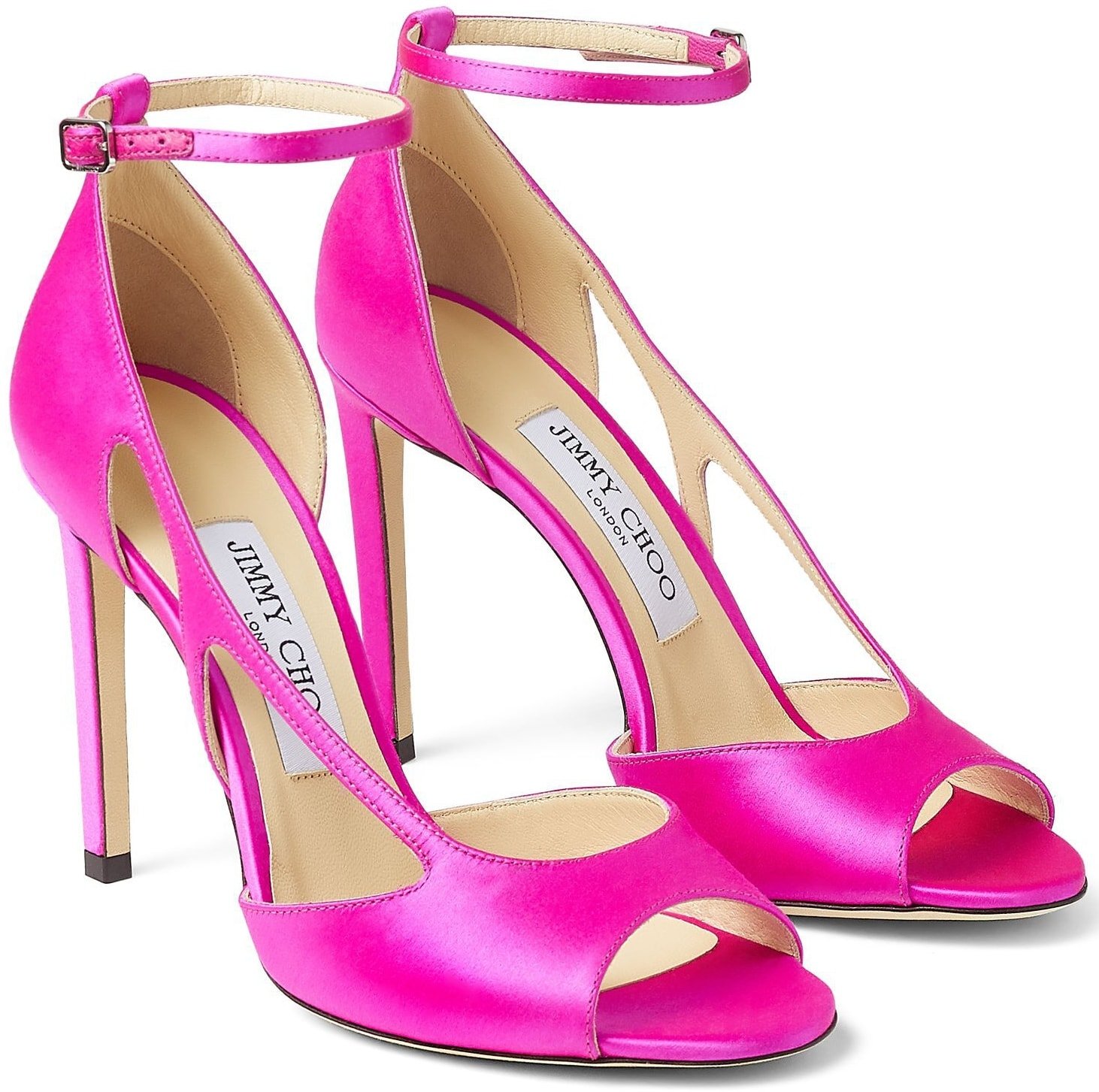 Treat yourself after a hard week to these fuchsia Liu 100mm cutout pumps from Jimmy Choo that elevate your mood and look with a stunning stiletto heel