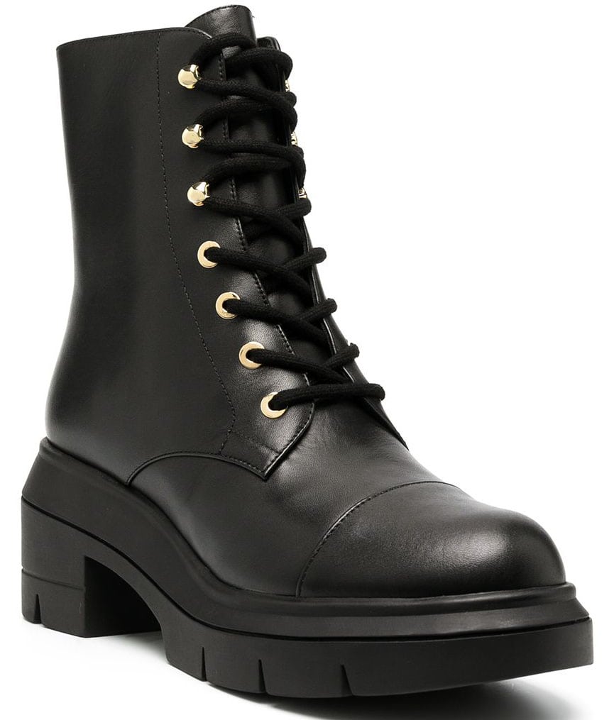 Tough but chic, Stuart Weitzman's Nisha military boots have a paneled design with round toes and block heels