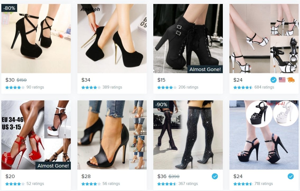 Many of the shoe listings on Wish use images stolen from other websites