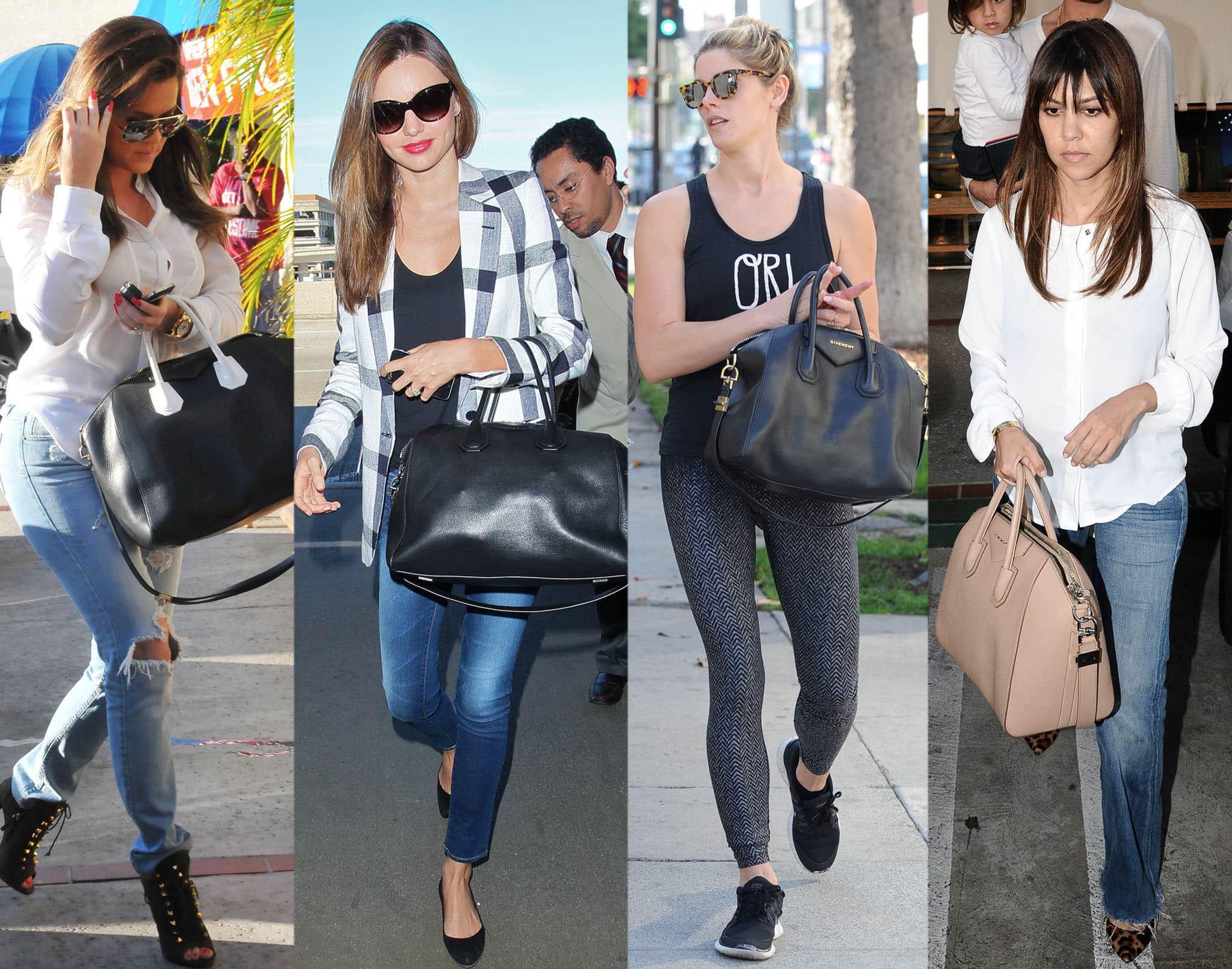 Khloe Kardashian, Miranda Kerr, Ashley Greene, and Kourtney Kardashian carrying Givenchy Antigona bag