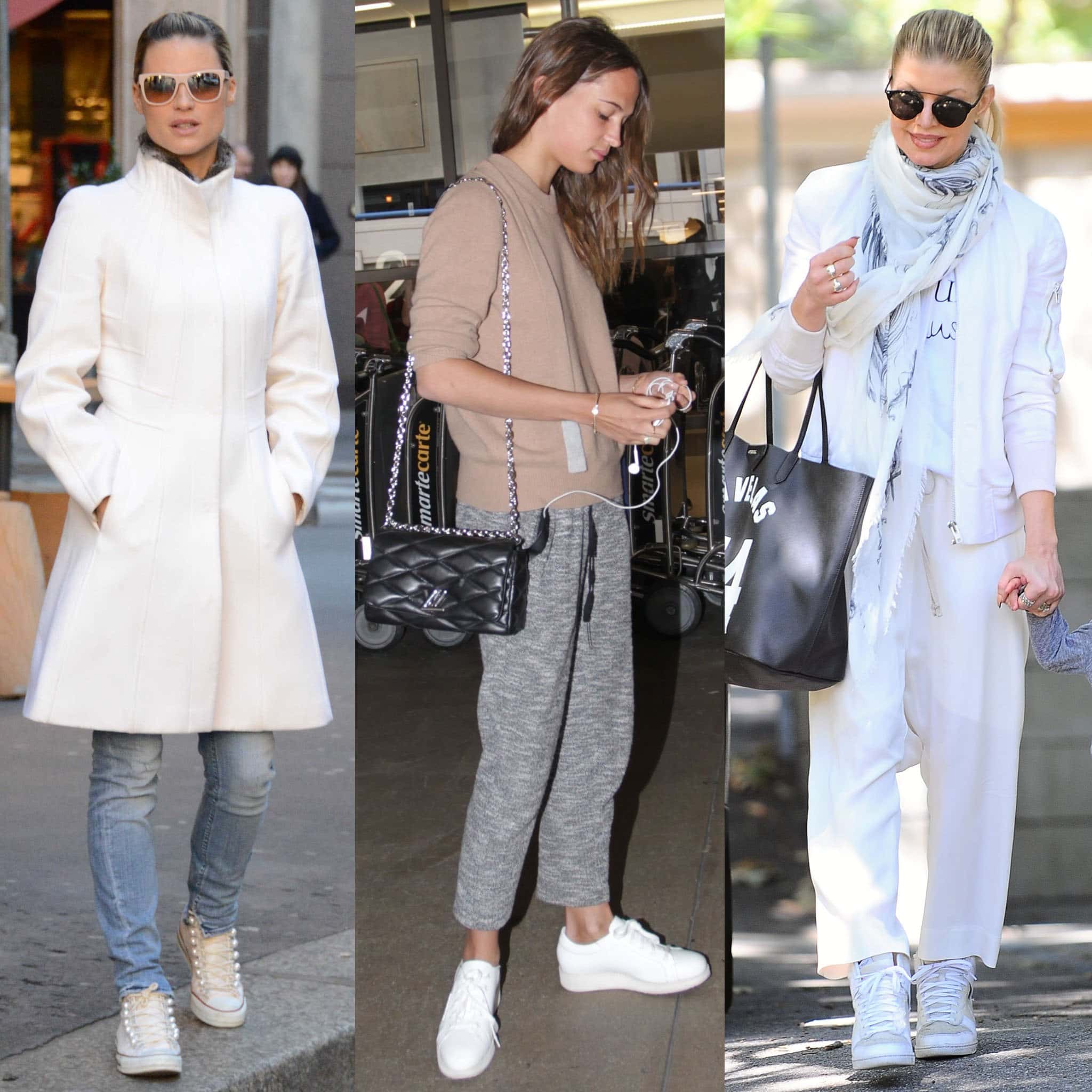 Michelle Hunziker, Alicia Vikander, and Fergie wears white sneakers in fall