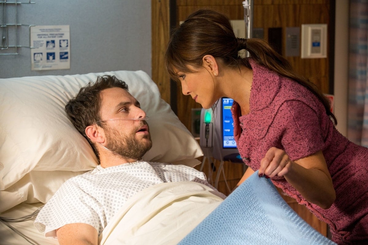 Jennifer Aniston as Dr. Julia Harris talks dirty with Charlie Day as Dale Arbus and hints at having had sex with him during his coma