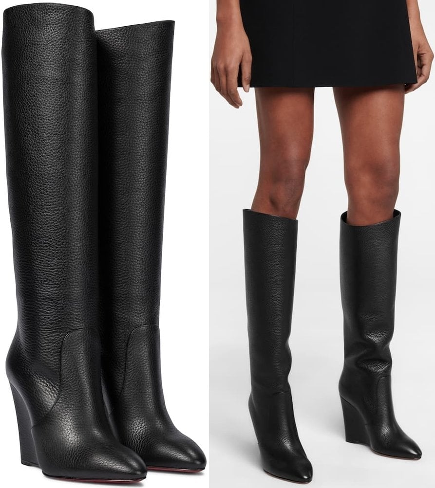 Tube-style boot with a curved toe paired with Paco Rabanne's buttoned brushed wool-blend twill wrap skirt